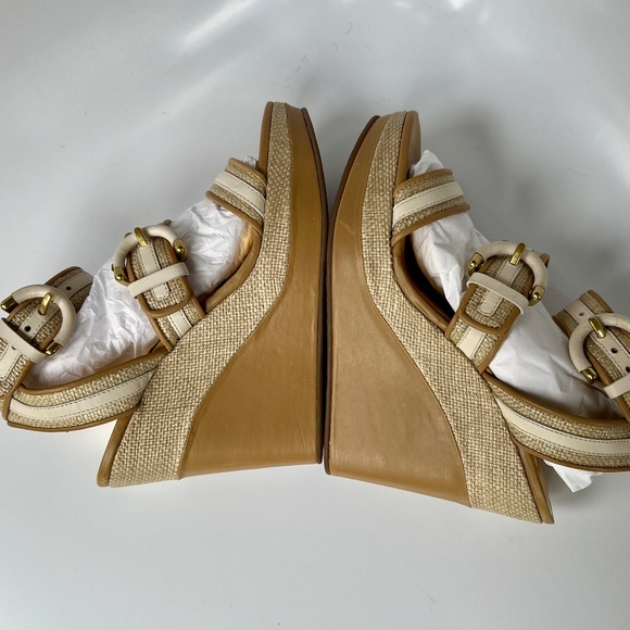 Coach Maralee Wedge Platform Raffia Tan/White  Sz 6B New - Picture 3 of 16